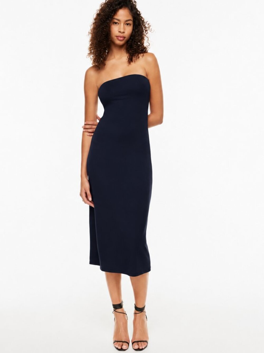 Aritzia Wilfred New Corelli Midi Dress Drapey Jersey Tube Dress Dark Navy XS
